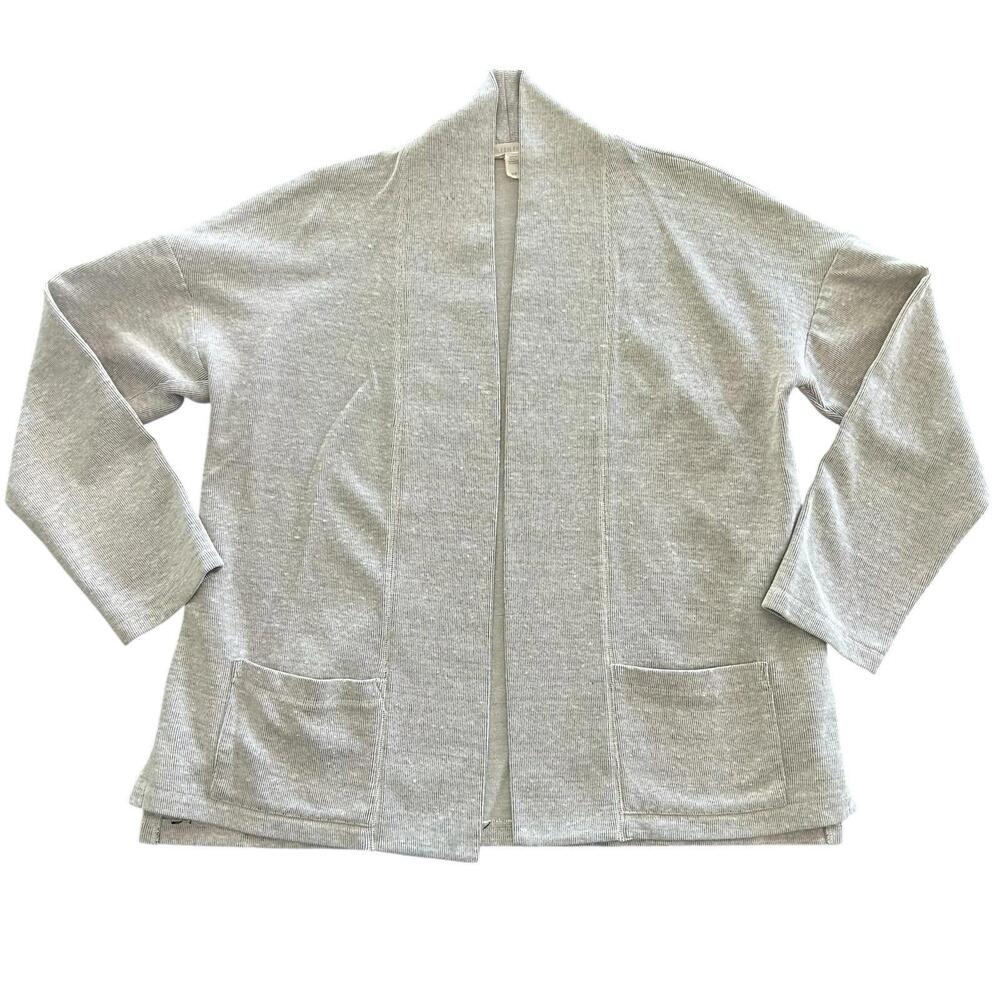 Eileen Fisher Open Front Linen Blend Cardigan Jacket Oatmeal Women’s SMALL